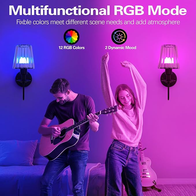 Battery Operated Wall Sconces Set of 2 – 5200mAh Rechargeable Crystal Glass, 15 Colors & 10-Level Dimmable, Wireless Wall Lights for Living Room & Bedroom,Black