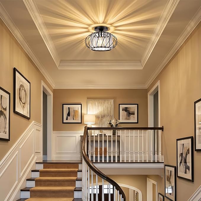 Black Crystal Ceiling Light Fixture - Small Crystal Chandelier Semi Flush Mount Ceiling Light Modern Hallway Lights fixtures for Entryway Bedroom Porch Kitchen (11 Inch, Bulb not Included)