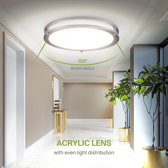 ASD LED 16" Round Flush Mount Lighting, Close to Ceiling Light Fixture | 3CCT, Dimmable, Energy Star, ETL Listed | 24W 1854LM 3000-5000K 120V | Low Profile Double Ring Lamp | Nickel, 2 Pack