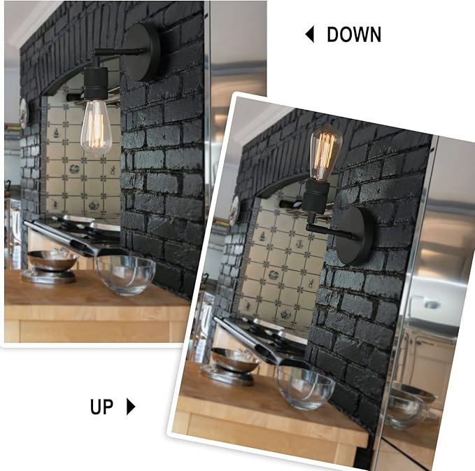 Phansthy 2 Pack Vintage Single Sconce Light Matte Black Simple Industrial Bathroom Wall Sconces, Set of 2 Wall Mount Lighting Fixture (Color: Black)