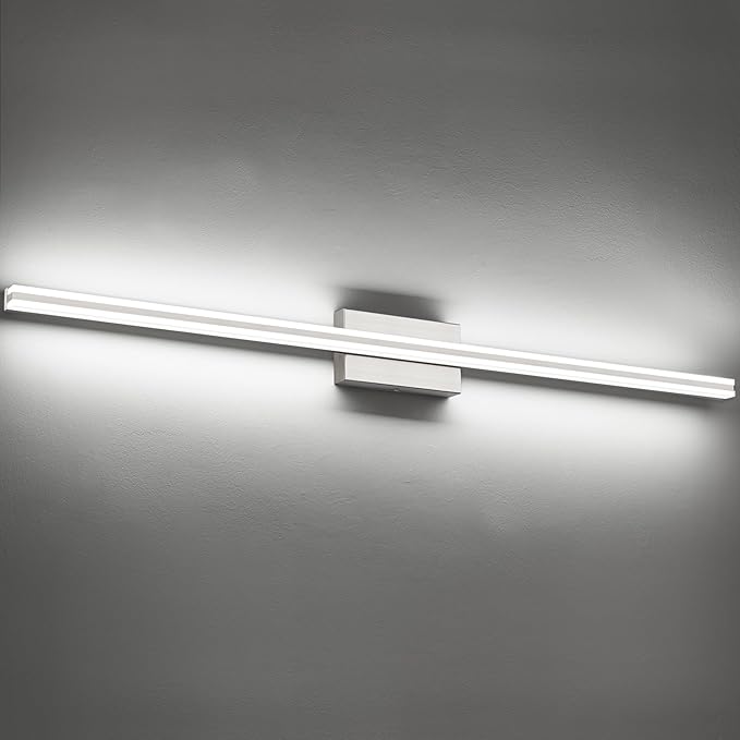 SOLFART Bathroom Vanity Lights Over Mirror 48 Inch Dimmable Brushed Nickel Bathroom Light Fixtures 30W LED Lights S8200-1220mm-NK-D