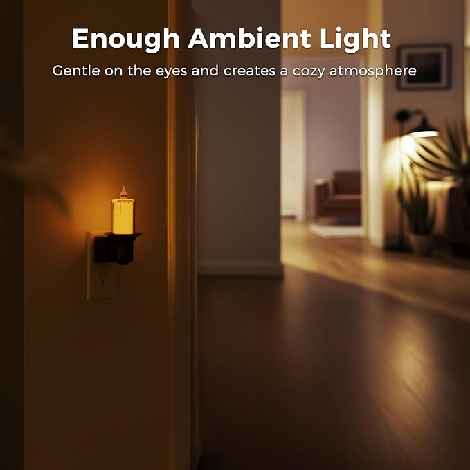 L LOHAS LED Night Light, 2Pack Transparent Candle Night Lights Plug into Wall, Amber Nightlight with Light Sensor, Flameless Fake Candles, 0-100LM Dimmable Decorative Nightlights for Hallway Bedroom