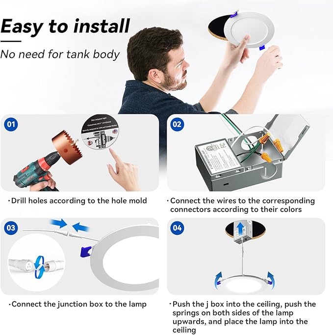 CHARKEE 6 Inch Smart Recessed Lights, RGBCW Color Changing Dimmable Downlights with Junction Box, Compatible with Alexa & Google Home, 13W 1100LM, 4pack