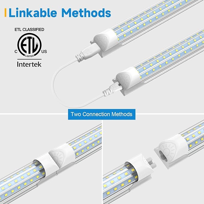 SHOPLED 4FT LED Shop Light, (6 Pack) 48W 6000K D-Shape, 7200LM Super Bright, T8 LED Tube Lights, High Output, Linkable Shop Lights with Plug for Workshop, Garage, Basement, ETL Listed