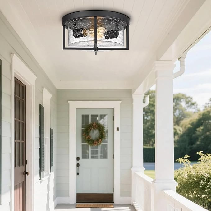 Flush Mount Ceiling Light, Kitchen Island Metal Ceiling Light Fixtures, Farmhouse Close to Ceiling Light, Bedroom Flush Mount Light for Hallway, Kitchen, Entryway and Foyer (Black, 5.5" H)