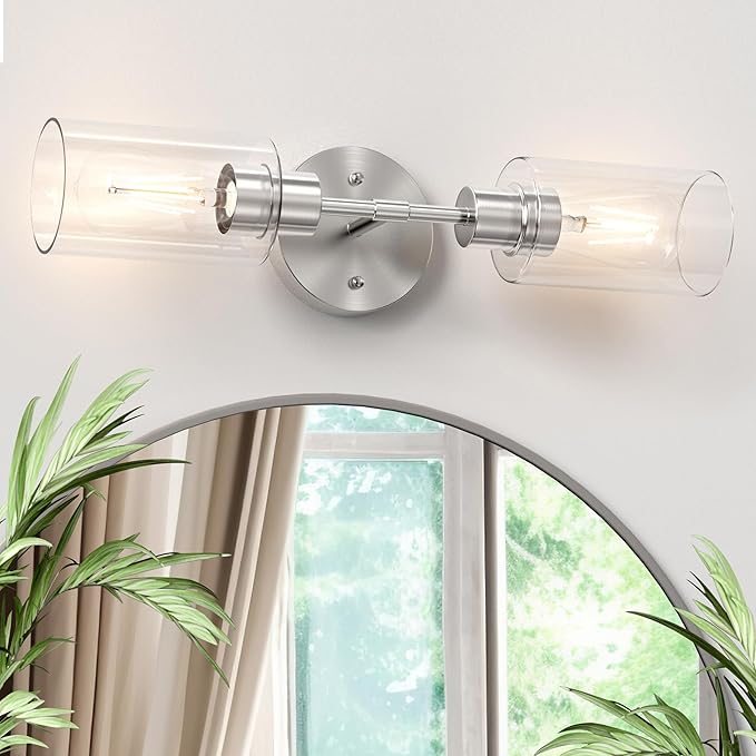 Espird Bathroom Light Fixtures 2 Light Brushed Nickle, Bathroom Vanity Lights Over Mirror, Bathroom Sconces Wall Lighting，Farmhouse Vanity Light, Modern Vanity Lights with Clear Shades