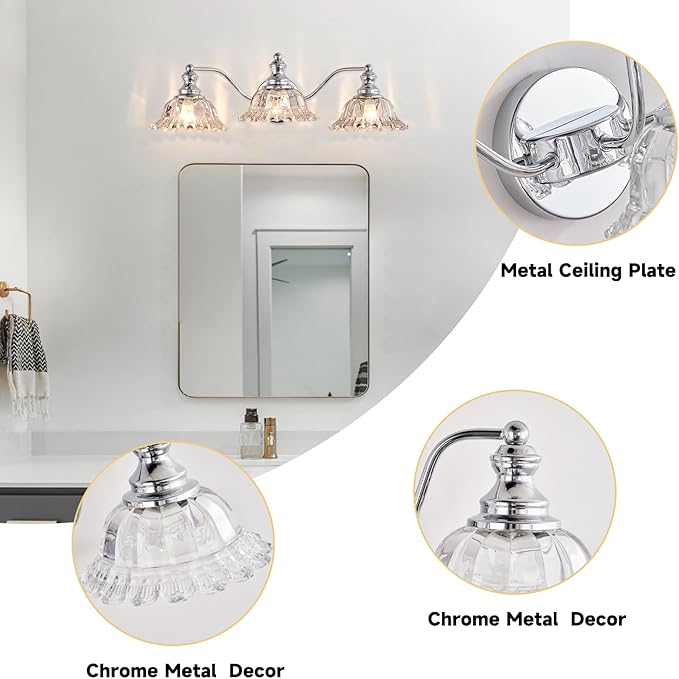 XIEDUN Chrome Vanity Light 3 Light Bathroom Lights Vanity Lights for Bathroom Bathroom Light Fixtures