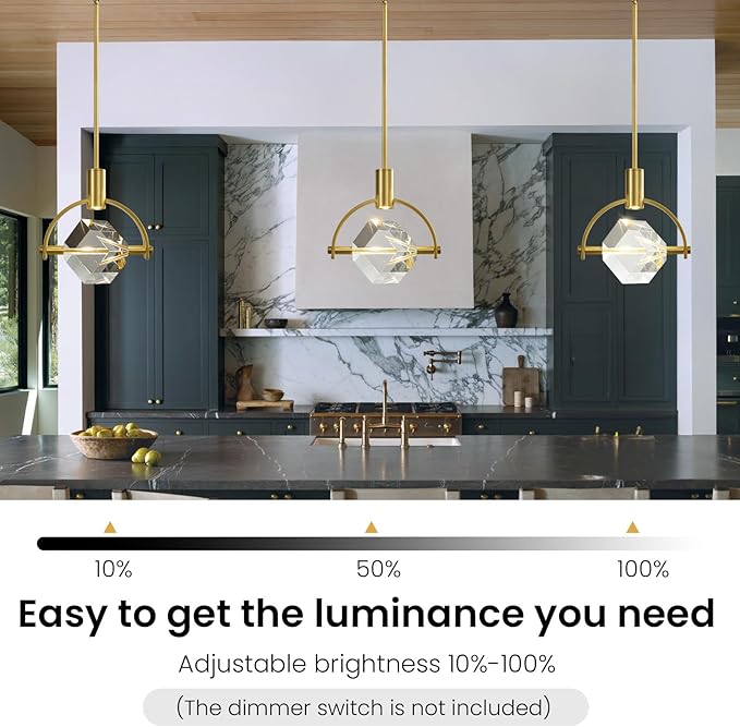 Modern Crystal Led Pendant Light: Semicircle K9 Crystals Hanging Lighting Over Kitchen Island - Brushed Gold Dimmable Pendants Light - Contemporary Pendant Lights Fixture for Sink Bedroom Bathroom