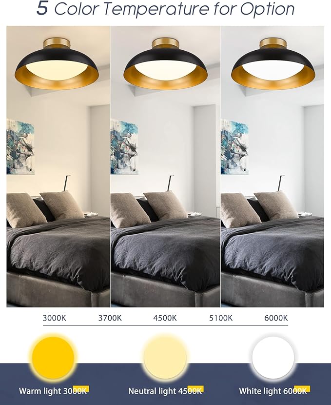 Kudos 16 Inch Flush Mount LED Ceiling Light, 2 Pack - Black & Gold, 24W 2400Lm, 5Cct Adjustable for Kitchen, Hallway, Bathroom