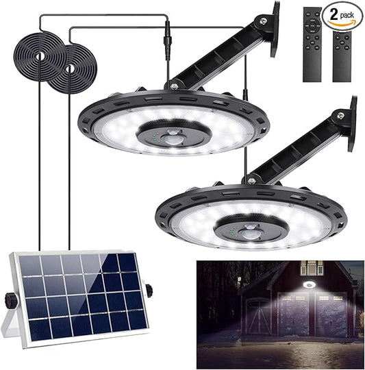 INDARUN Indoor Outdoor Solar Shed Lights, Solar Motion Lights Outdoor Waterproof, with 5 Modes & Remote Control, Up to 3000LM, Pendant Lights for Porch Gazebo, Garage, Barn Light for Chicken Coop