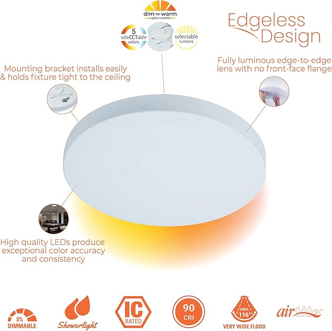 HALO SMX 14-Inch Edgeless Surface Mount LED Downlight w/Selectable Lumens, Color Temperatures, Dimming - Round - SMX14RLSFSD2W