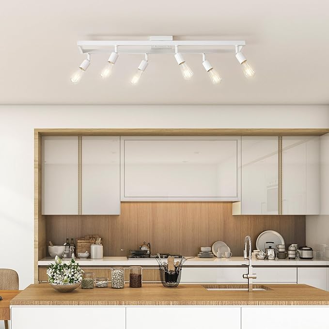 Globe Electric 64000095 36" 6-Light Track Lighting, Matte White, Pivot Sockets, Ceiling Lamp for Bedroom, Kitchen, Hallway, Bathroom, Den, Dining Room, Home Décor