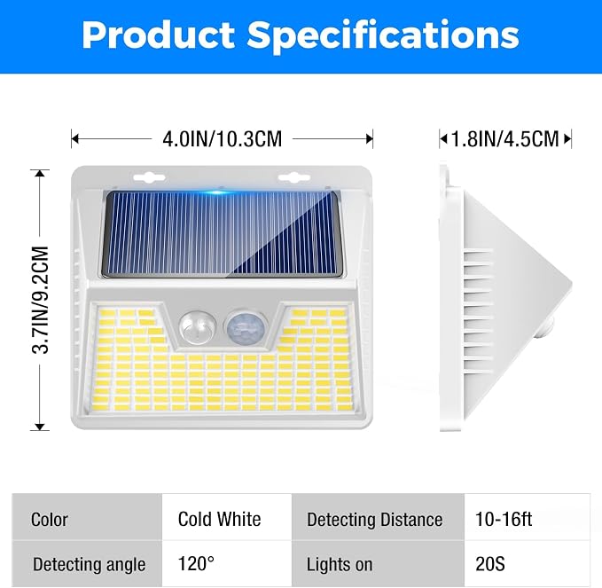 Solar Lights Outdoor Waterproof, 10 Pack 140LED Ultra-Bright Motion Sensor Light, 3 Modes Solar Powered Fence Lights, Solar Security Wall Lights for Garden Yard Outside(Cool White)