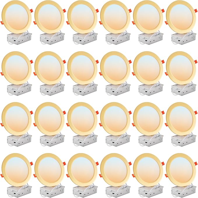 DLLT LED Recessed Ceiling Light: 24 Pack 6 Inch Slim Recessed Lighting for Kitchen - 5CCT Dimmable Canless Wafer Downlight for Living Room - 1200LM Brightness 12W LED Can Lights for Bedroom ETL FCC