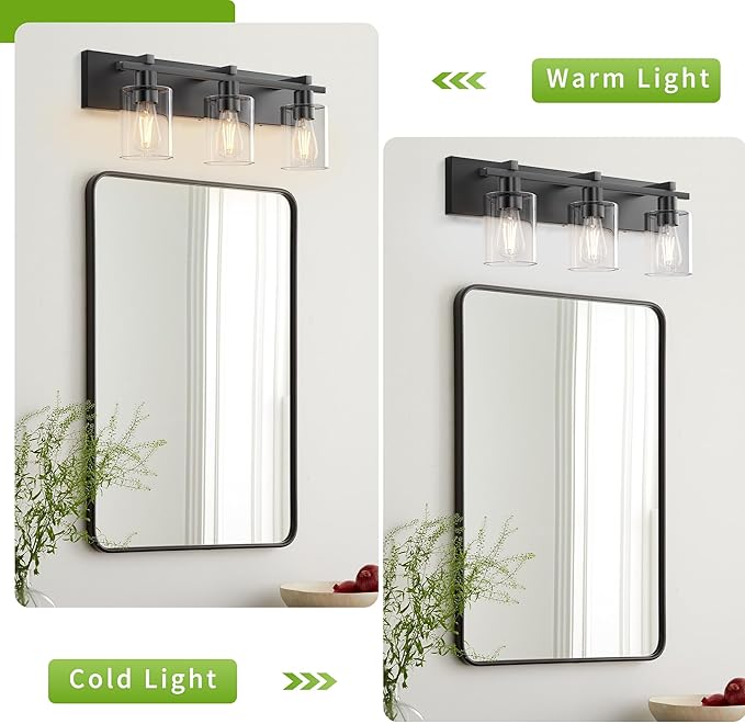 Espird Bathroom Vanity Light,3 Light Matte Black Light Fixture with Thickened Clear Glass Shade, 21 inch Modern Wall Sconce, Bathrooms Vanity Light Over Mirror for Bathroom