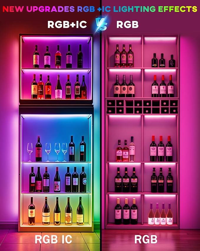 LED Strip Lights 4 Pre-Cut RGB Led Light Strip With APP & Remote Control, Multi-color Music Sync Changing Strip Lights for Cabinets Shelf Closets TV Backlight Kitchen Bedroom, With Power Adapter