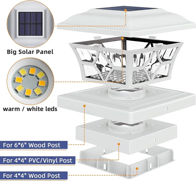 APONUO Solar Post Cap Lights 4 Pack with 1000mAh Battery - for 4x4 5x5 6x6 Fences, Larger Size & Longer Lasting, 2-Mode, IP64 Waterproof, for Deck Patio Yard (White)