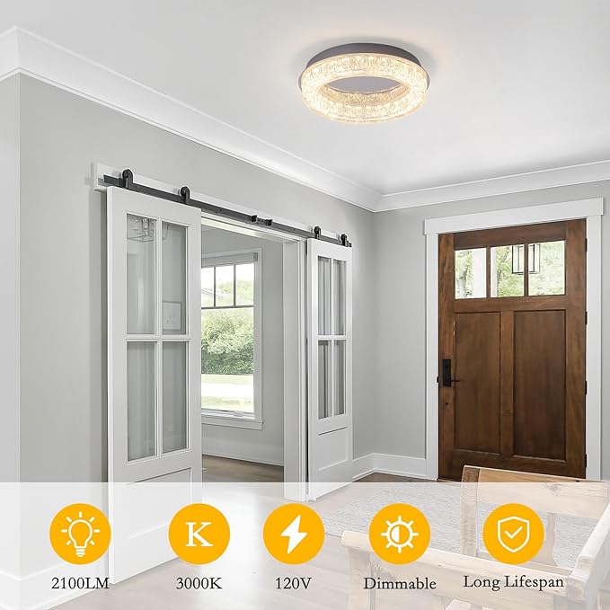 Qcyuui Flush Mount Ceiling Light 12.2in Modern LED Ceiling Light Round LED Light Fixture with Acrylic Lampshade Ceiling Lamp for Bedroom Kitchen Entryway Hallway Foyer,Chrome,3000K