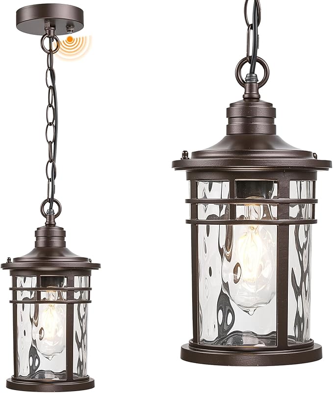 Outdoor Hanging Lantern Light Dusk to Dawn Hanging Porch Light Anti-Rust Aluminum Outdoor Chandelier for Front Door Gazebo E26 Socket Oil Rubbed Bronze Finish