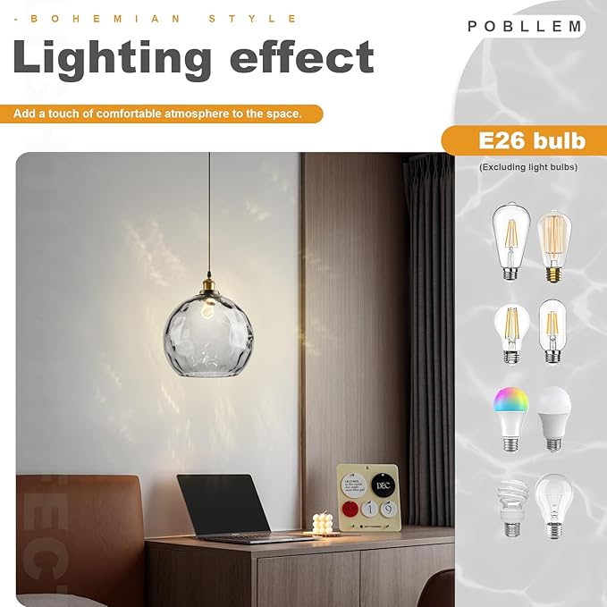 Large Globe Hanging Lights Plug in, 13.8" Vintage Smoke Glass Hanging Lamp with Plug in Cord, Grey Plug in Pendant Light Fixtures Ceiling Hanging for Kitchen Island Dining Room Living Room
