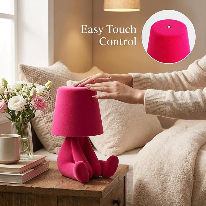 Bedside Touch Control Table Lamp, Golden Decor Thinker Statue LED Table Lamp with USB Port, 3 Way Dimmable Modern Night Light Nightstand Lamp for Home Living Room Office Shelf Decor (Pink-E)