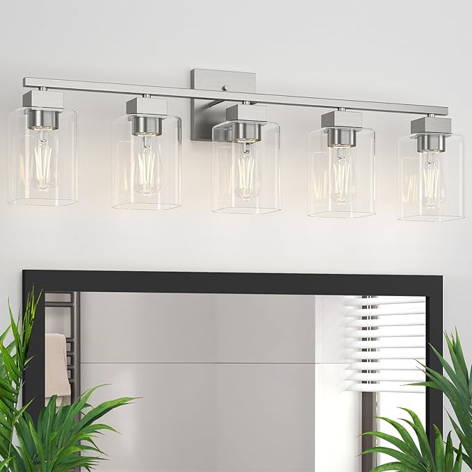 Espird 5 Light Bathroom Vanity Light - Brush Nickel Bathroom Light Fixtures Square Design & UL Certification, 31 Inch Long Light Fixtures Over Mirror for Bedroom & Restroom