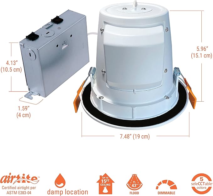 HALO RLS 6 in Adjustable Canless LED Recessed Light Dimmable Sloped Ceiling Downlight with Selectable Color Temperature 2700K-5000K, Dimmable, 1600 Lumens, IC-Rated RLS6159FS1EWHDMR