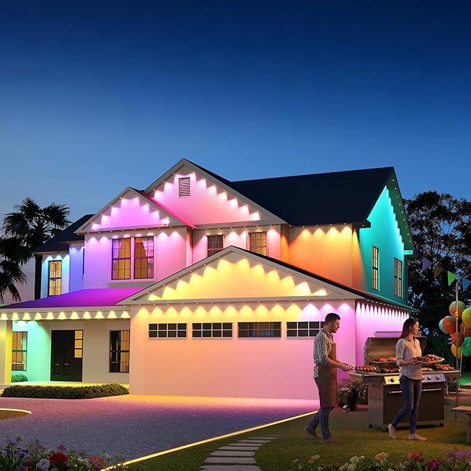 ASAHOM AI Permanent Outdoor Lights S107D, 200FT with 144 RGBCW LED Lights, 30,000 Lighting Effect, Controller with Dual Output, Extend to 800FT, Cuttable for House Outdoor Decor Daily Lighting, White