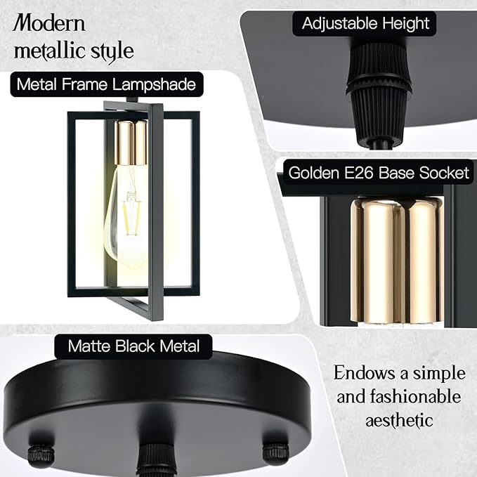 Black Pendant Lights Kitchen Island, Industrial Hanging Light Fixture with Durable Metal Shades, 1 Pack Kitchen Island Lighting for Dining Table, Entryway, Restaurant