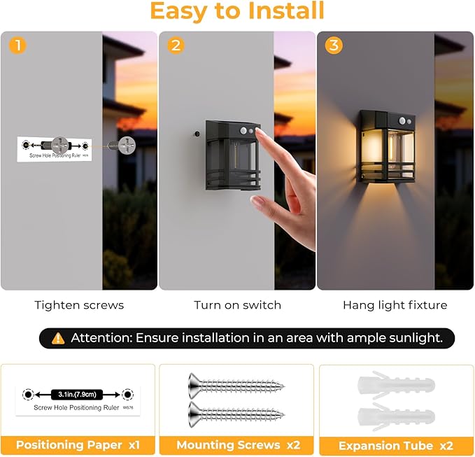 btfarm Solar Wall Lights Outdoor,3 Modes Motion Sensor Lights Dusk to Dawn, IP65 Waterproof Porch Light Solar Powered, 1200mAh Wireless Wall Mount Sconces for Outside Patio, Garage, Yard