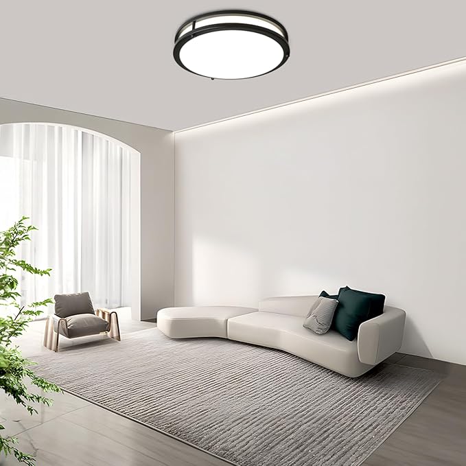 2-Pack Ceiling Light Fixture Black 36W, 13 inch Flush Mount Light Fixtures 3600LM, Modern Ceiling Light No Flicker, 5000K Bright LED Ceiling Lights for Hallways Bedroom Bathroom ETL Listed