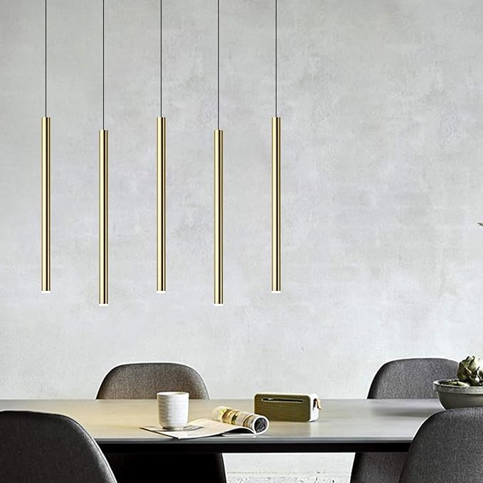 CANALIS 5 Mini Pendant Lighting Brass - LED Hanging Light Fixture for Kitchen Island, Bar, Foyer - Cluster Pendants - Dimmable, Adjustable Wire, Lamp Bulb Included