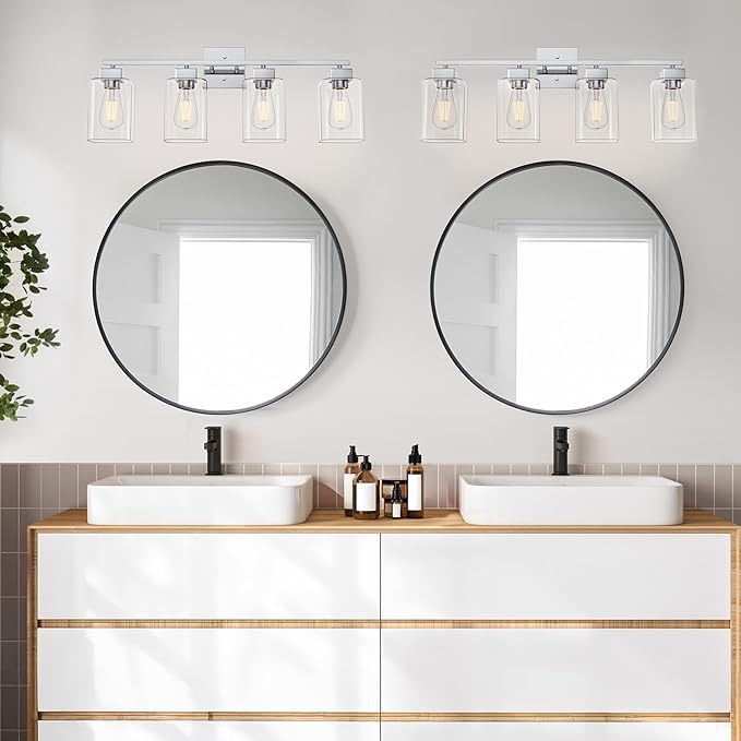 Espird 4 Light Bathroom Vanity Light - Chrome Bathroom Light Fixtures Square Design & UL Certification, 26 inch Square Bath Room Lights Over Mirror, Vanity Lighting Fixtures for Living Room & Bedroom