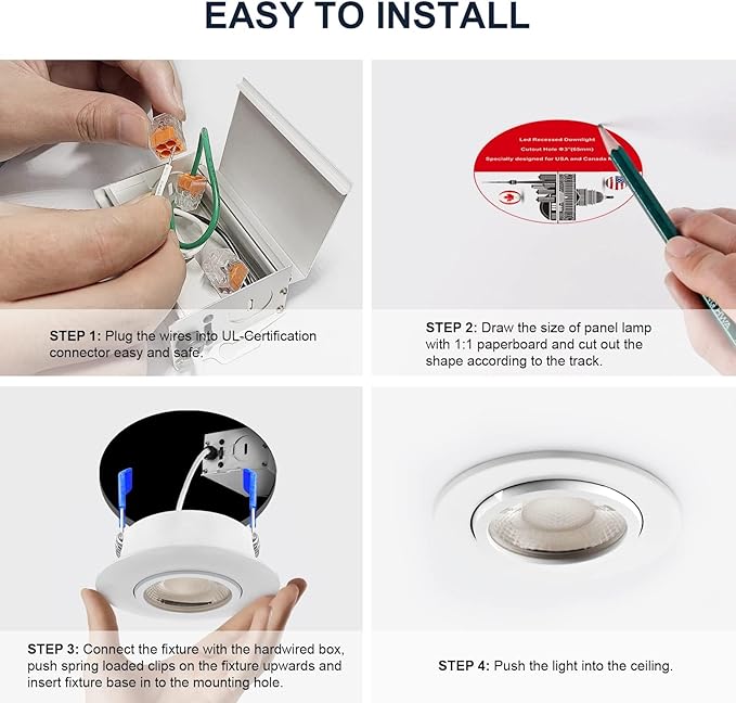 Sublimation 8 Packs 3 Inch led recessed Light,Waterproof recessed Lights for Shower，Ultra-Thin 10w with Junction Box,3 Colors Adjustable,Suitable for Bathroom,Parlor,Bedroom,Kitchen,Balcony