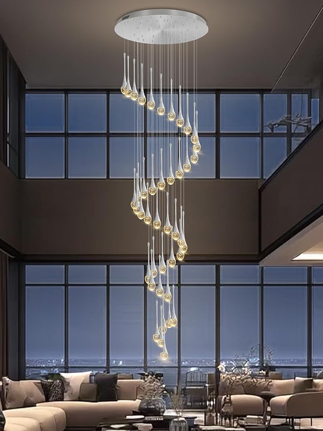 ykolupty 197inches Large Chandeliers for High Ceilings Silver Chandeliers for Entryway High Ceiling Pendant Lights Crystal Drop Light for Living Room Foyer Hallway Staircase