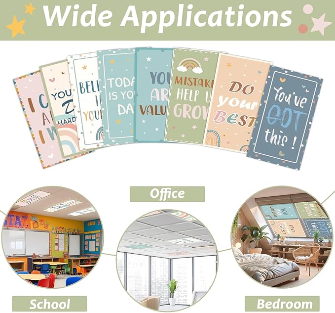 8 Pcs Fluorescent Light Covers with 80 Magnets Decorative for Classroom Ceiling Light 4 x 2 Feet Magnetic Lights Covers Filter Easy Install for Office Hospitals & Home Drop Ceiling Supplies (Boho)