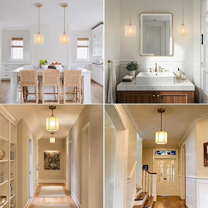 2-Pack Hand-Woven Rattan Pendant Lights, 7.67" Boho Hanging Pendant Light Fixtures, Coastal Hexagonal Mini Island Lights for Kitchen Island, Foyer, Bedroom, E26 Base