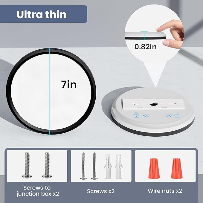 NIORSUN 7 Inch LED Flush Mount Ceiling Light, 5CCT Dimmable, 15W Bathroom Light, Flat Low Profile for Hallway Bedroom, 1 Pack Black