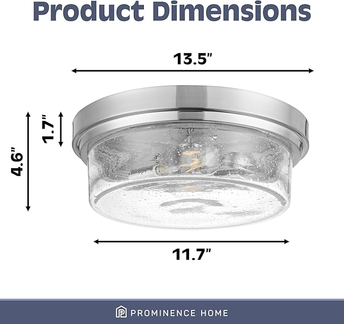 Prominence Home Madalyn 13" Brushed Nickel Flush Mount Clear Square Glass Drum Ceiling Light - 51540-01
