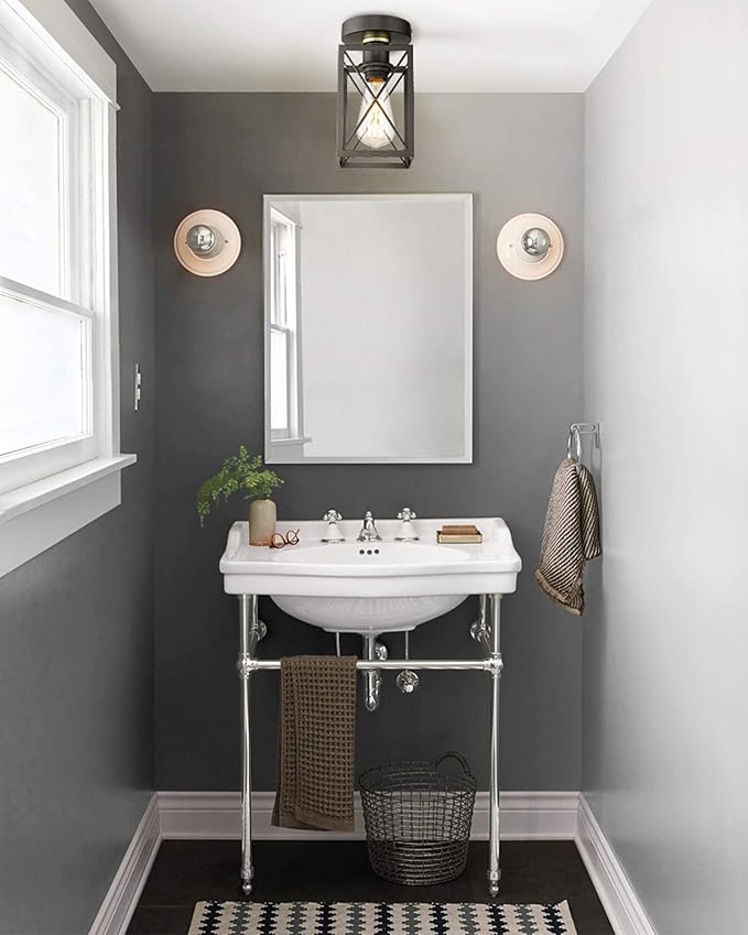 Ken & Ricky Kitchen Over Sink Light,Flush Mount Ceiling Light Fixtures,Single Bulb,Ceiling Mount for Kitchen Above Sink, Hallway Laundry Room Entryway,Farmhouse Industrial Style