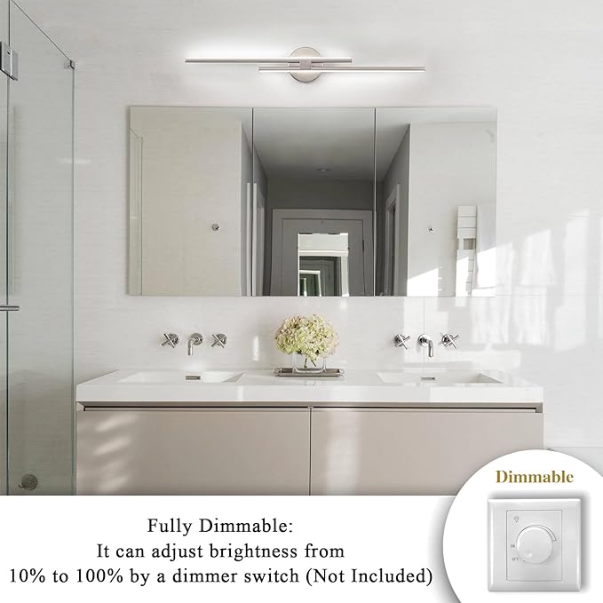 EDISLIVE Dimmable Modern LED Vanity Light Fixtures Bathroom Vanity Wall Lighting, 31.5 in Mirror Vanity Lighting Fixtures for Bathroom Bedroom Makeup Living Room,Nickel