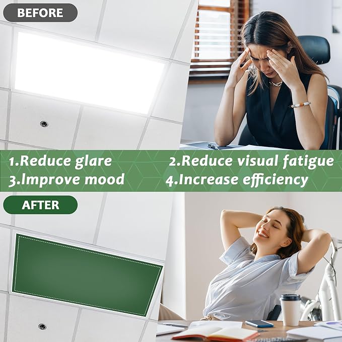 QOUBAI 8PCS Fluorescent Light Covers, 4 x 2 Feet Magnetic Light Cover Fluorescent Lights Shade Panel Positive Inspirational Ceiling Lights Filters for Office Classroom Home Drop Ceiling Sage Green