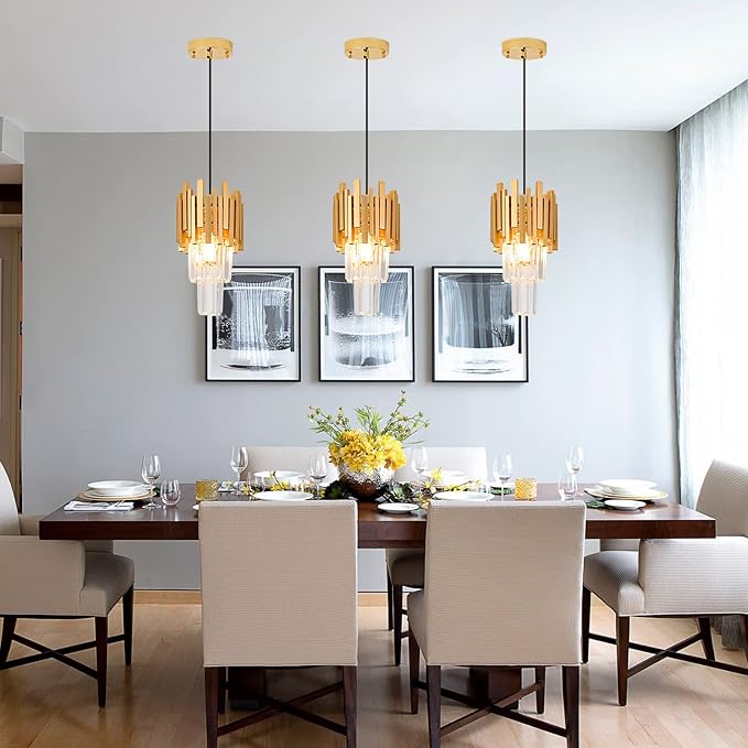 Gold Crystal Pendant Light 1-Light Mini Modern Luxury Crystal Pendant Light for Dining Room, Bedroom, Kitchen, Living Room