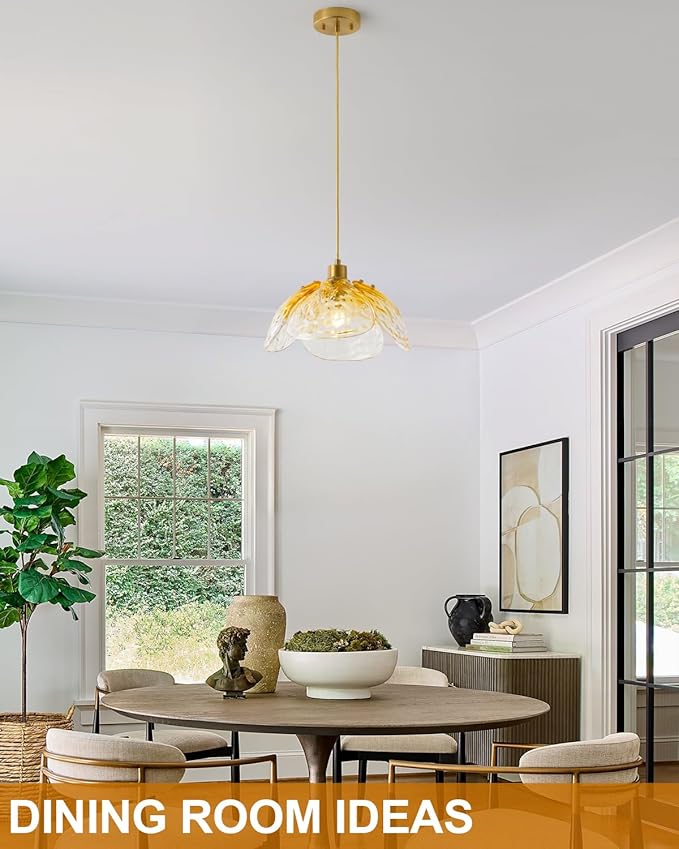 Vintage Gradient Amber Pendant Light,Bronze Pendant Lighting Fixture with Handmade Leaf Glass for Bedroom,Kitchen,Hallway,Entryway