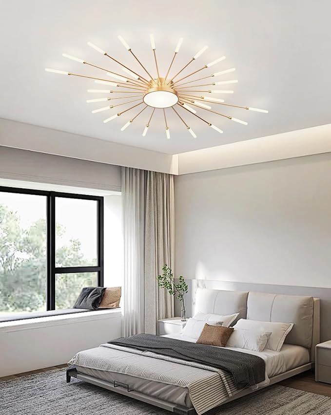 Ceiling Light Modern LED Ceiling Lamps,Flower Shape Ceiling Lights,Flush Mount Chandelier,Metal Acrylic Ceiling Lamps,Living Room Light Fixtures Ceiling for Bedroom,Dining Room(Gold,28+1 Heads)