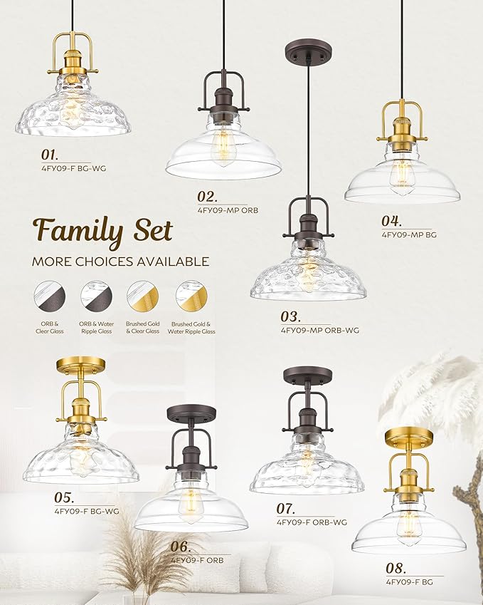 FEMILA 11" Brushed Gold Flush Mount Ceiling Light Fixture, Semi Flush Kitchen and Bedroom Ceiling Light with Water Ripple Glass Shade, 4FY09-F BG-WG