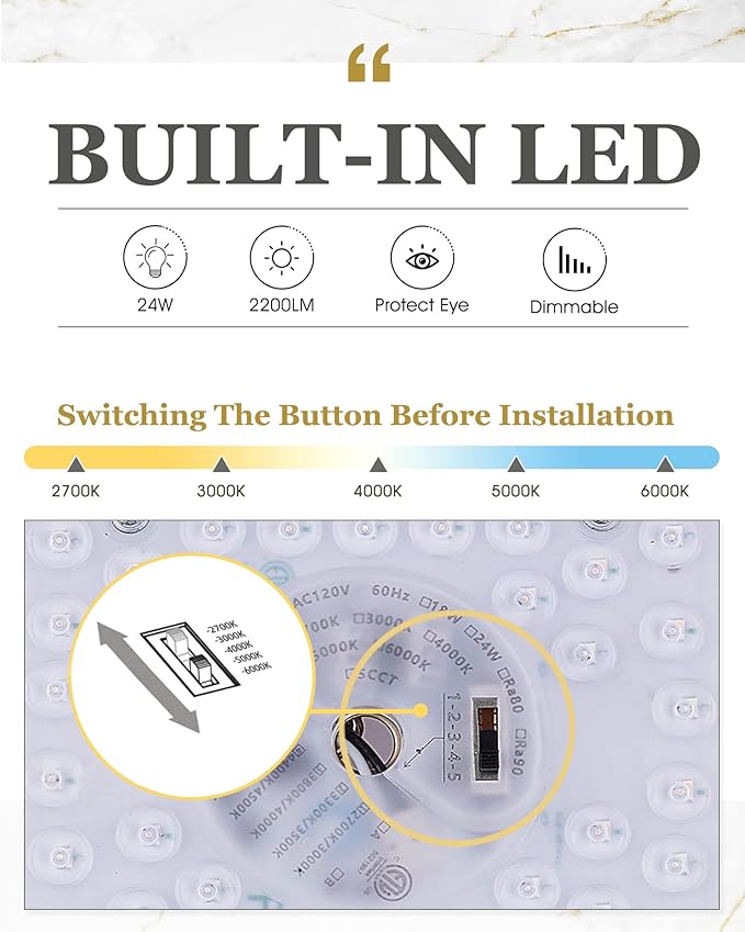 Gold Flush Mount Ceiling Light, 13inch Close to Ceiling Light Fixtures 24W 2200lm Dimmable 2700K/3000K/4000K/5000K/6000K Brass LED Ceiling Lamp for Bedroom Hallway Kitchen, AD-22008-L-GD