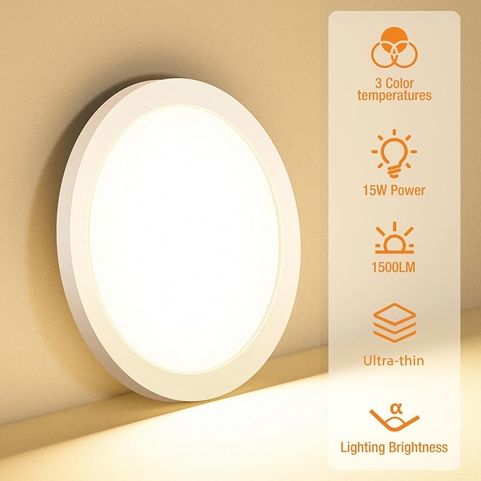 slochi 3 Pack Flush Mount Ceiling Light, 3000K-4000K-6500K Ceiling Light Fixture 7.5Inch, Ultra Thin Round White Flat led Lights for Bathroom Hallways Closet Laundry Bedroom Kitchen