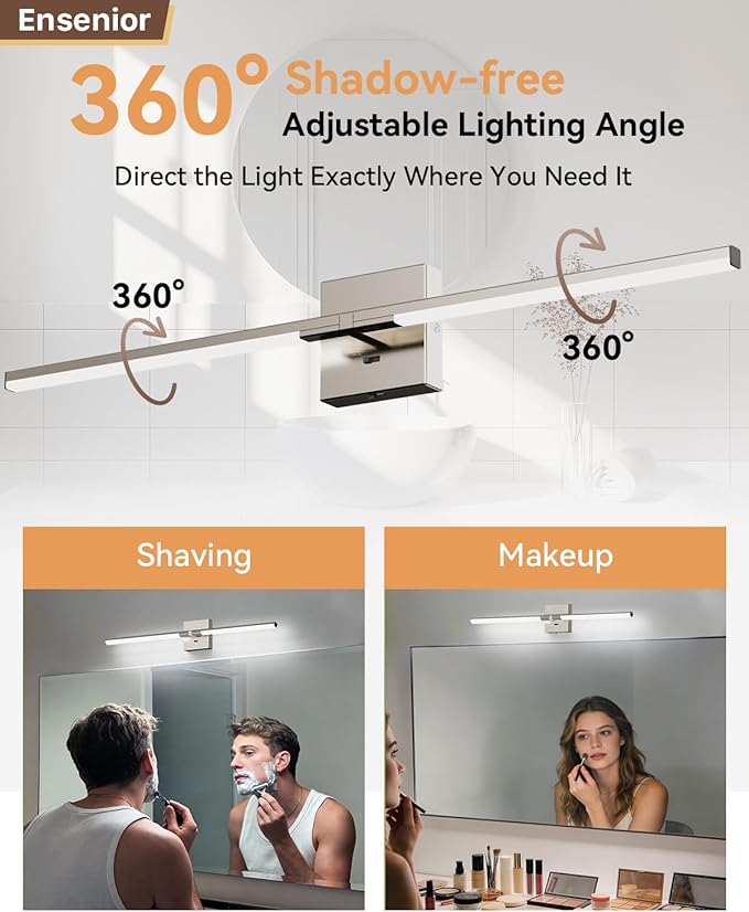Ensenior Modern Brushed Nickel Bathroom Vanity Light 32 inch, Built-in Dimmer, 1450LM Dimmable 5CCT Led Bath Lights, Bar Vanity Light for Bathroom Mirror Cabinets Bedroom-FCC & ETL Certificated