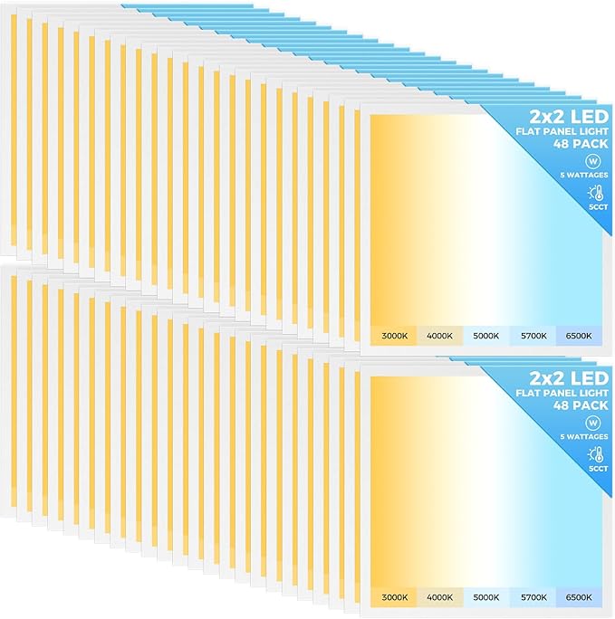 AIKVSXER 48 Pack 2x2 LED Flat Panel Light, Recessed Drop Ceiling Light Kitchen Lighting Fixtures,Bright 6500LM,0-10V Dimmable,Switchable 3000K/4000K/5000K/5700K/6500K, 30W/35W/40W/45W/50W